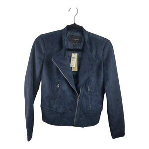 NWT Women's Banana Republic Vegan Faux Suede Navy Blue Moto Jacket Size XS P